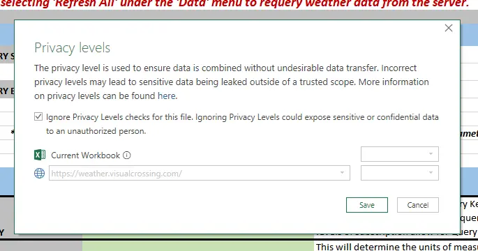 Power Query Privacy Warnings